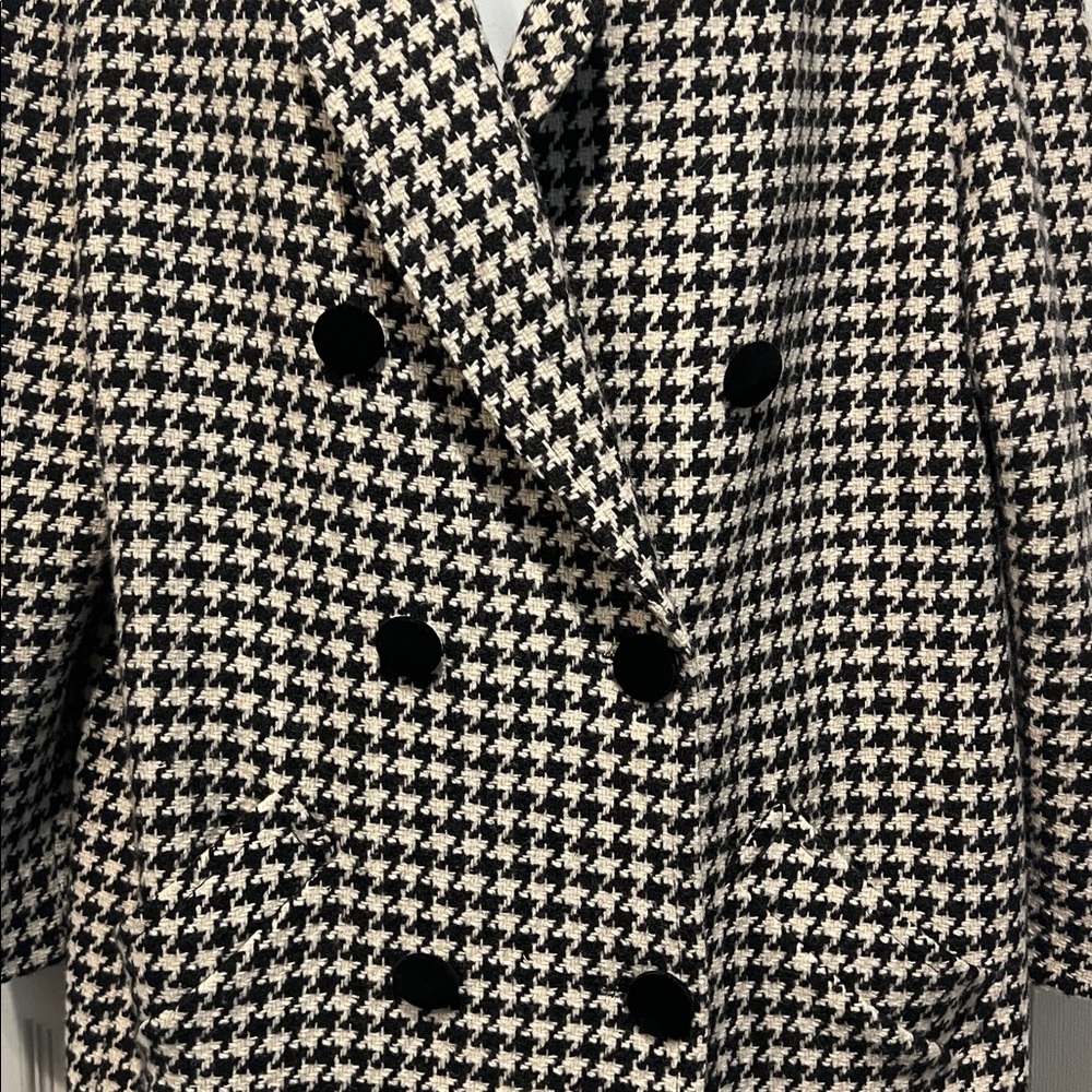 The Limited Wool Black/White Houndstooth Double Breasted Lined Coat Size 10 - Picture 3 of 13